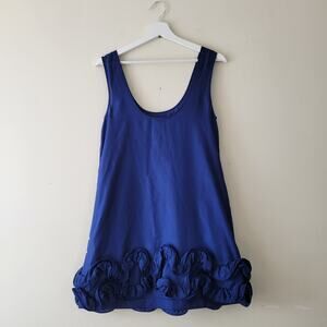 Rachel Gilbert Women's Size 0 Silver Studded Party Dress Blue Ruffle Appliqué